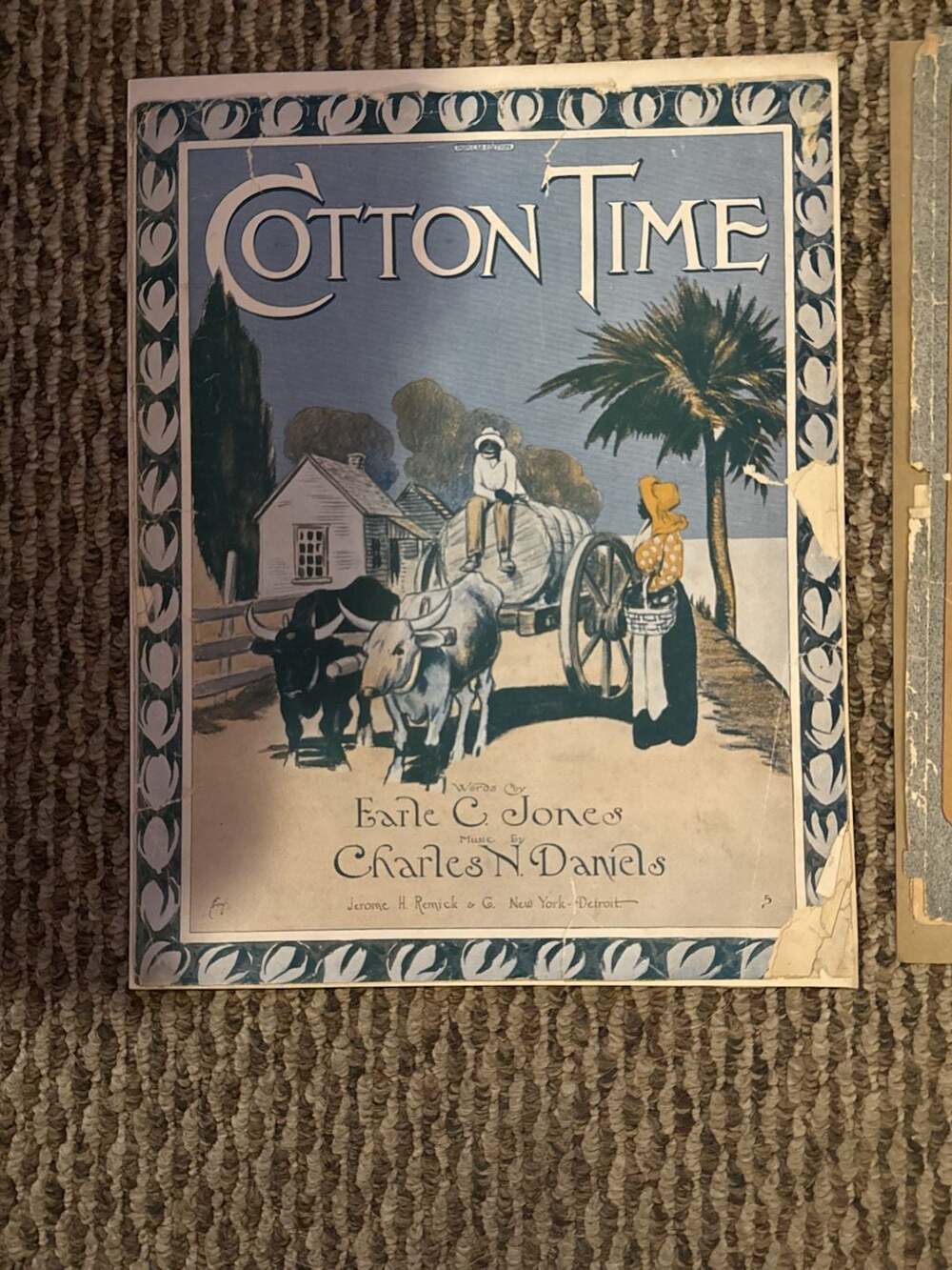 Vintage 1910 Cotton Time Sheet Music by Earle C. Jones and Charles N. Daniels